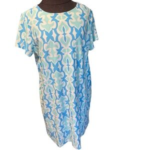 Jude Connally Short Sleeve Blue Print Shirt Dress Size Large Made In USA